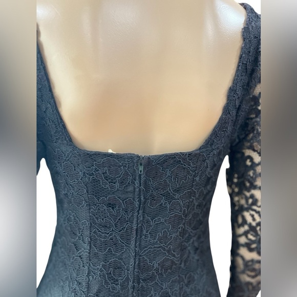vintage 80s black sheer lace bustier long sleeve pencil mini dress-medium/8 - Picture 3 of 8